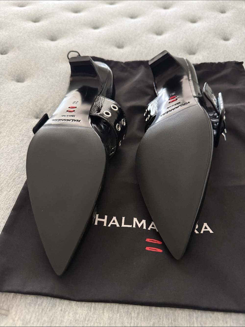 Black Patent Pointed Mary Jane Flat Brand New Halmanera - Picture 5 of 5